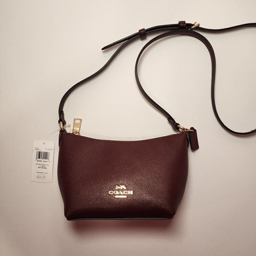 NWT Coach CW336 Zip Top Shoulder Bag In Crossgrain Leather Merlot - Picture 5 of 8
